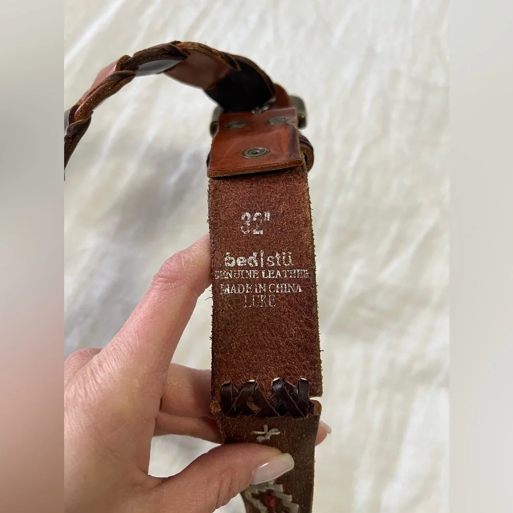 Bed Stu | Men’s SZ 32 |Belt Brown Embroidered Braided Patch Stitch Brass Buckle